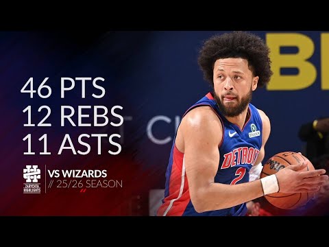 Cade Cunningham 46 pts 12 rebs 11 asts vs Wizards 25/26 season