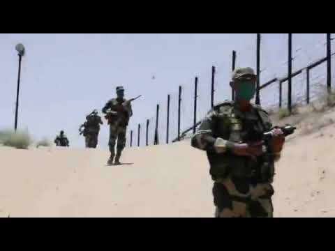 BSF jawans in jaisalmer Rajasthan at 50 degree temperature patrolling by foot and camels.