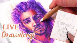 Coloured Pencil Portrait LIVE Drawalong- Fun, Colourful Sketch!