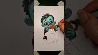 How to Draw a Cute Zombie with Teddy Bear | Easy Halloween Drawing Tutorial