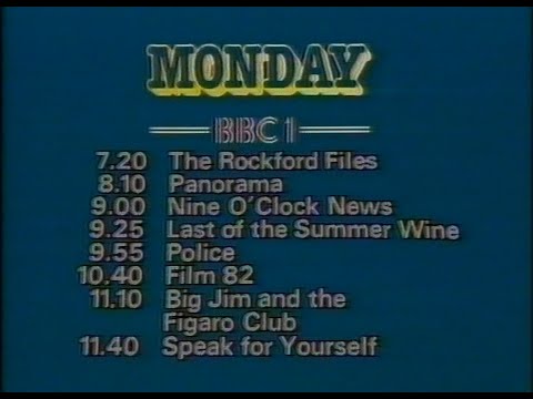 Monday 8th February 1982 - BBC1 - Nationwide - Last Of The Summer Wine - Riverside - Doctor Who