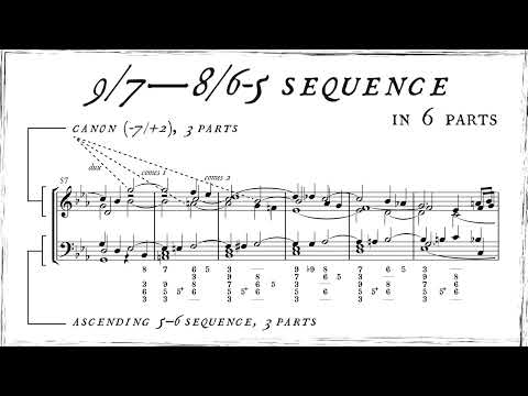 Bach’s six-part sequence with 9-8 & 7-6 suspensions combined (3 parts ascending, 3 parts descending)