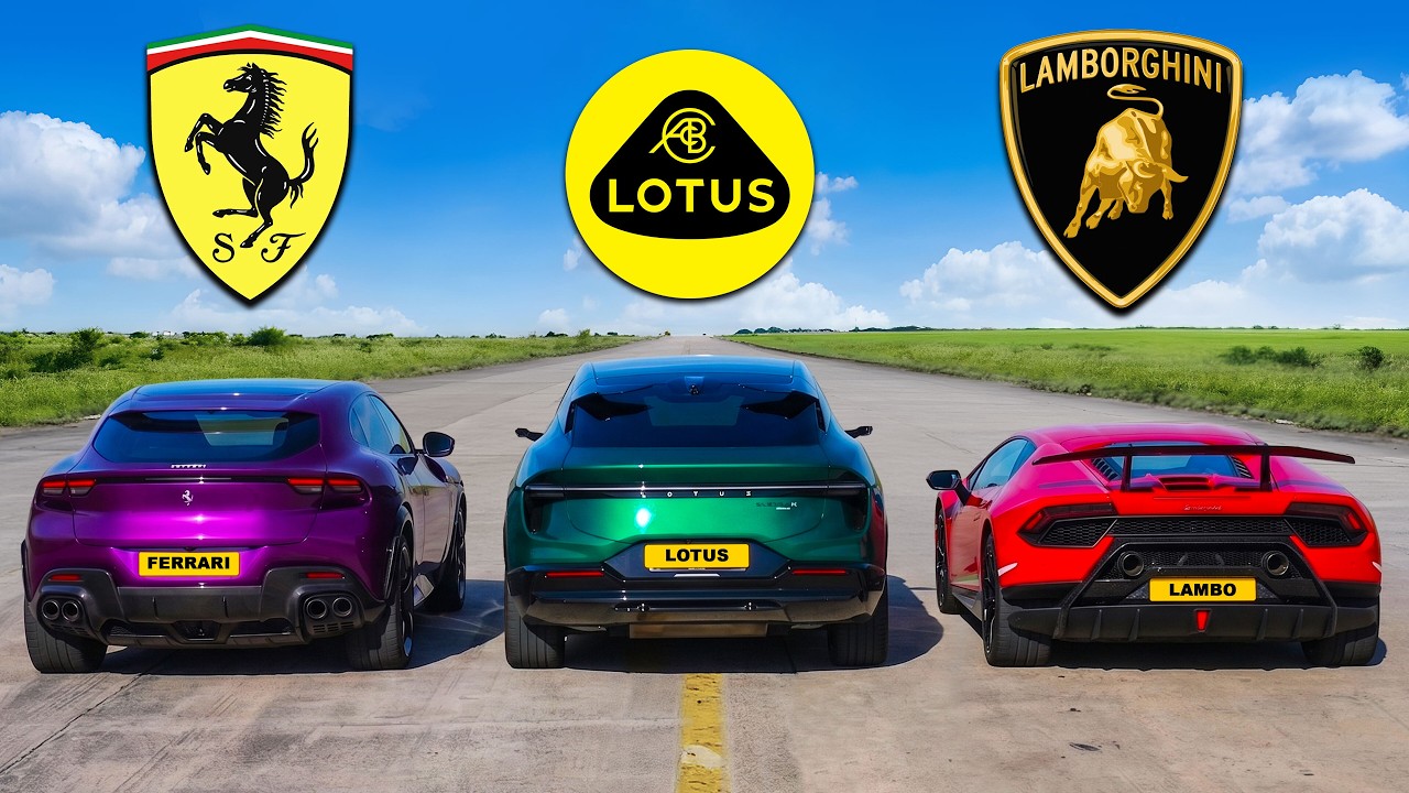 Ferrari Purosangue v Lotus Eletre X v Lambo Huracán Perf: DRAG RACE