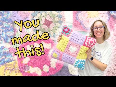 Unboxing Your Granny Squares 🧶💛 Community Project Reveal! // Tashi at Home Vlog