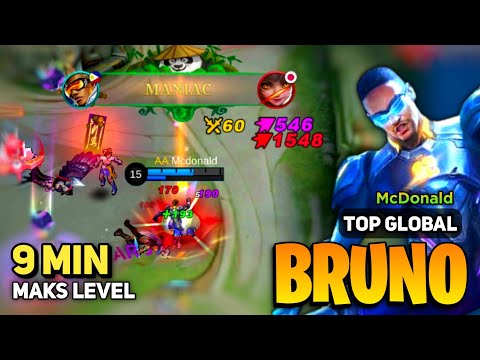 MANIAC! Bruno Halo Striker Fast Farm Rotation [ Bruno Best Build Top Global ] Mobile Legends