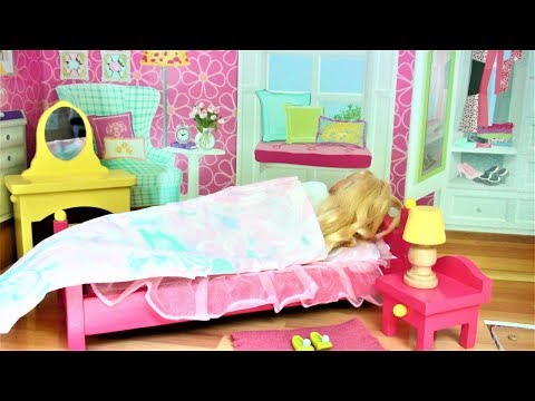 Barbie Dream house pink bedroom Barbie doll morning routine play बार्बी सपना घर बार्बी गुड़िया खेलने