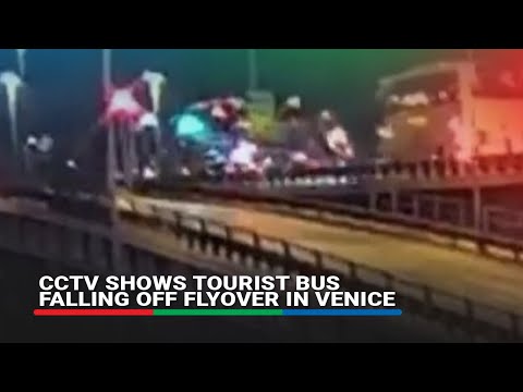 CCTV shows tourist bus falling off flyover in Venice