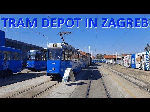 Zajezdnia tramwajowa w Zagrzebiu w Chorwacji./Tram depot in Zagreb, Croatia.
