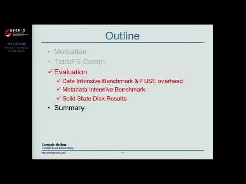 USENIX ATC '13 - TABLEFS: Enhancing Metadata Efﬁciency in the Local File System