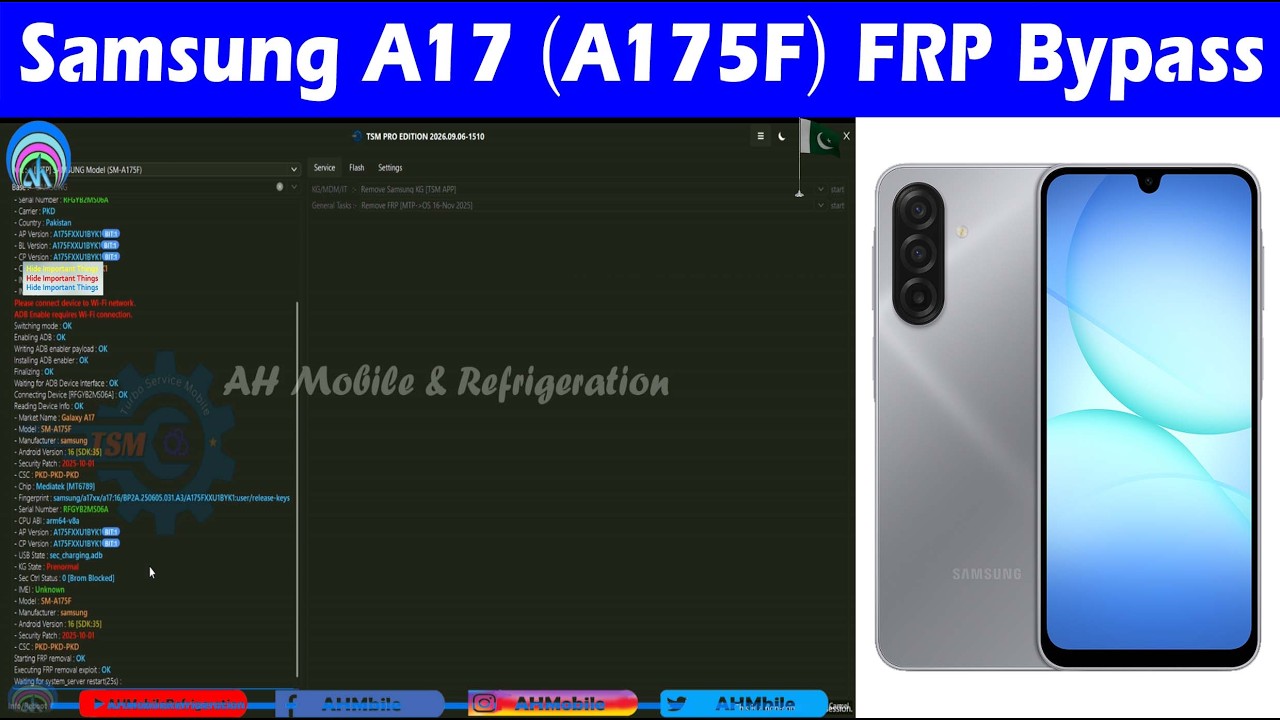 Samsung A17 (A175F) FRP Bypass (Online Service Available)