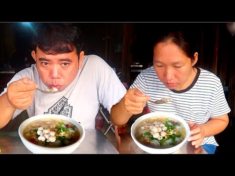 Famous Fish Meatball Rice Noodle Porridge at Samaki Market Phnom Penh