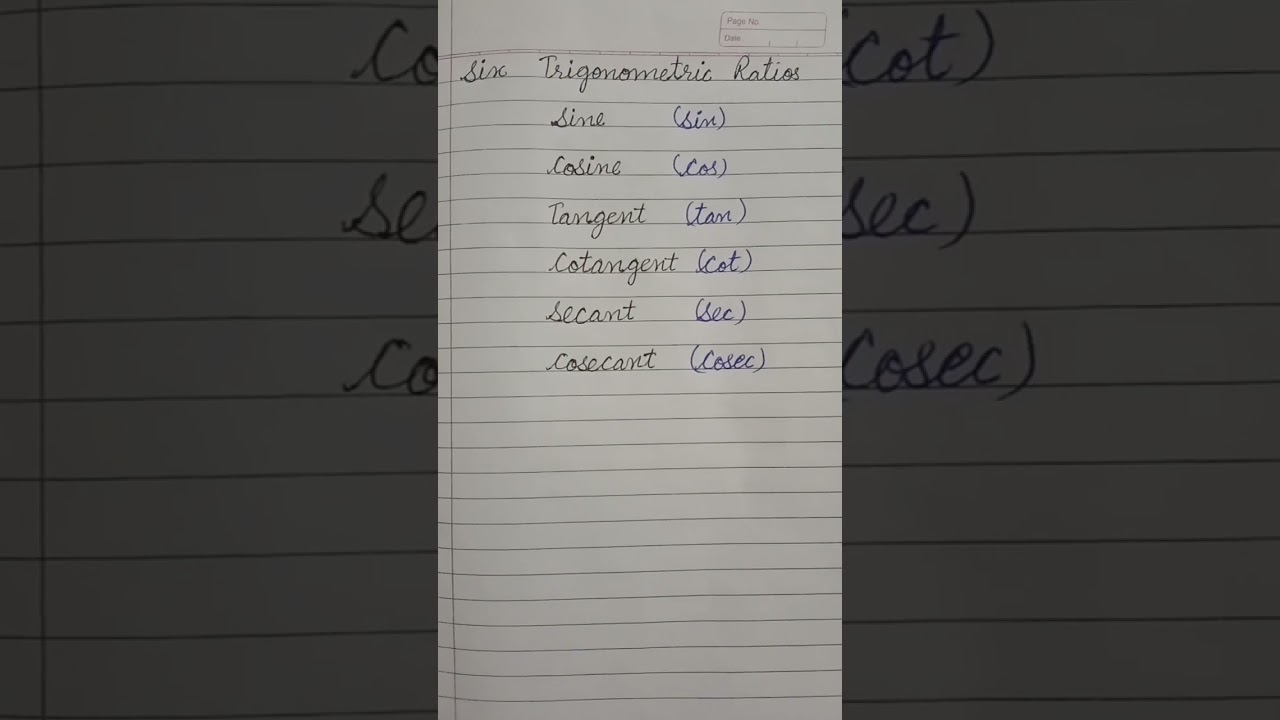 Six Trigonometric ratios and their abbreviation