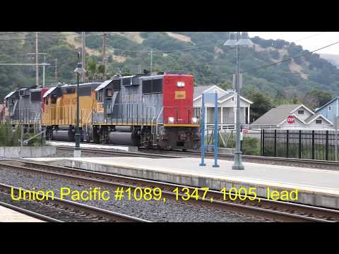 Union Pacific 1089,1347,1005 lead Flat Car, Hopper Cars,Tanker Cars