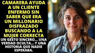 CAMARERA AYUDA A UN CLIENTE ENFERMO SIN SABER QUE ERA UN MILLONARIO DISFRAZADO BUSCANDO A LA MUJER..