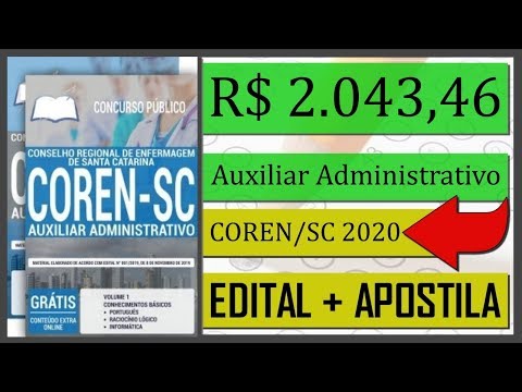 Apostilas para Auxiliar Administrativo - Edital Concurso Público COREN SC 2020
