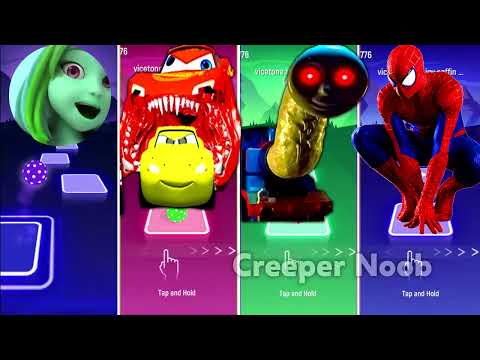 Creeper Noob Epic Battle - Ladybug vs Lightning McQueen vs Thomas Train vs Spider Man - EDM Rush!