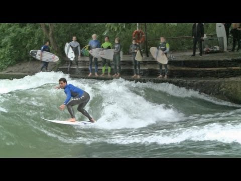 Surfing a Creek in Munich with Gabriel Medina and Adriano de Souza