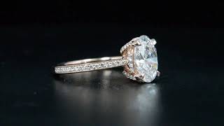 2.27 Total Carat Oval Cut Cathedral Micropave Diamond Engagement Ring
