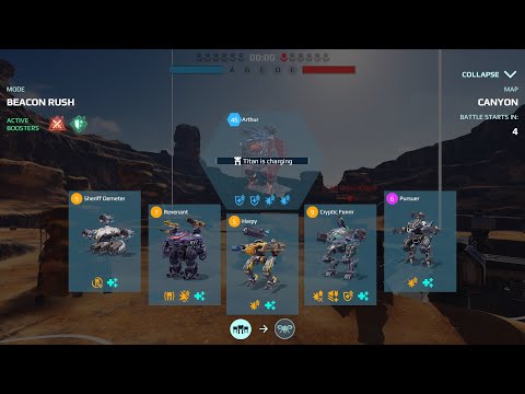 War Robots: Harpy, Revenant, Demeter, Fenrir, and Pursuer: Master 3 hangar.