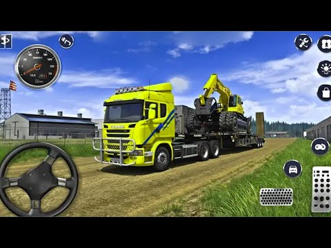 Transporting Heavy Excavator to Construction Site - Long Trailer Truck Driving - Android Gameplay #1