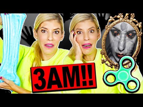 TRYING VIRAL TRENDS AT 3AM!! (FLUFFY SLIME, FIDGET SPINNERS, TRY NOT TO FLINCH CHALLENGE)