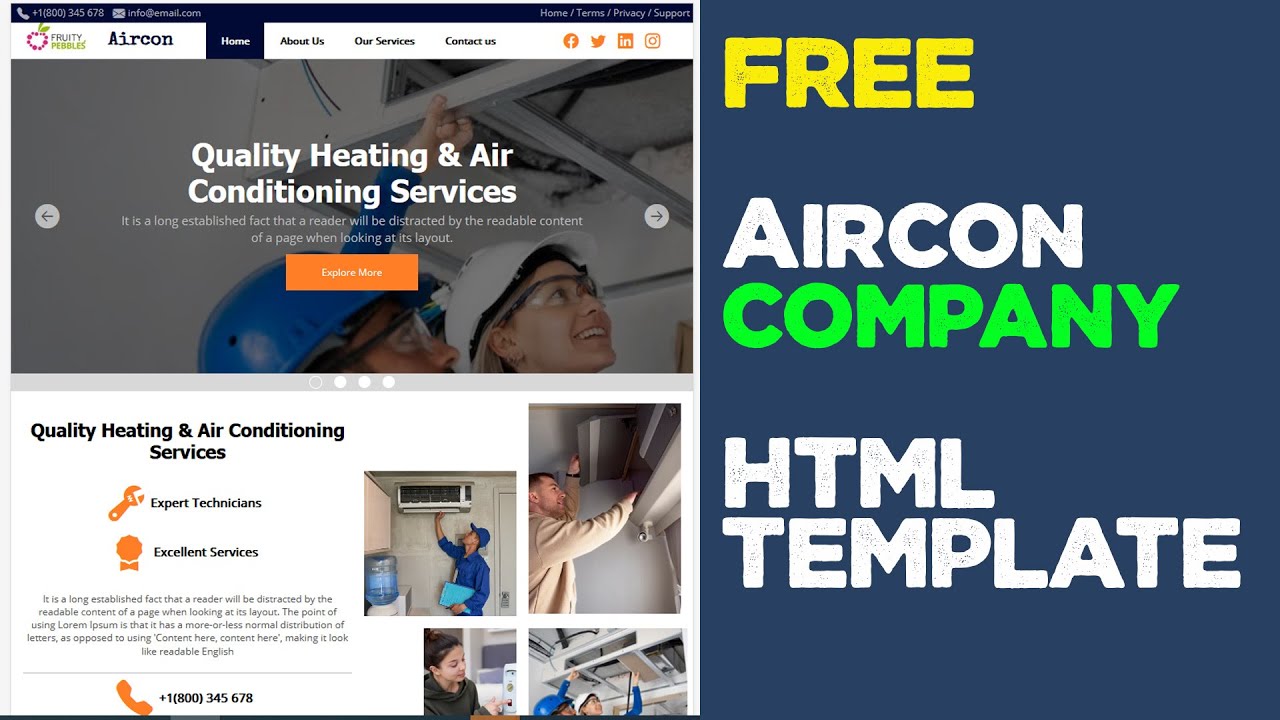 Air conditioning company website free HTML template + tutorial | Quick programming tutorial