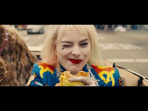Birds of Prey trailer frame showing Harley Quinn leading the Birds into a fight