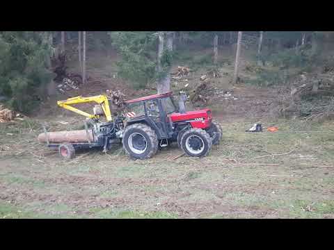 Traktor Case mit selbst gebautem Holzanhänger und Holzkran