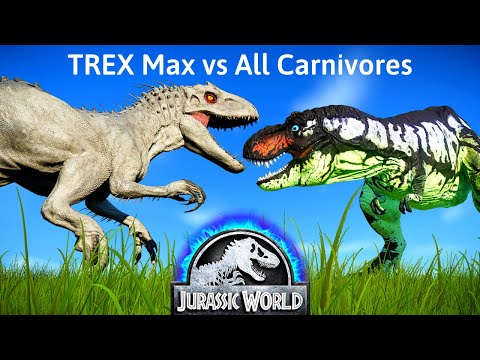 TREX Max vs All Carnivore Dinosaurs in Jurassic World Evolution - Tyrannosaurus REX