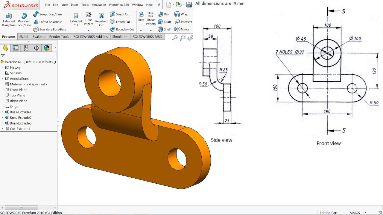 SolidWorks Tutorial for beginners Exercise 61