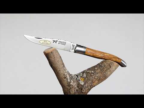 Laguiole Knife - Forged and Guilloched Handmade - Olivewood Handle