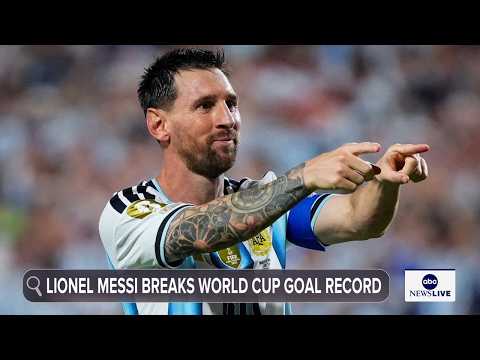 Argentina's Lionel Messi breaks the World Cup scoring record