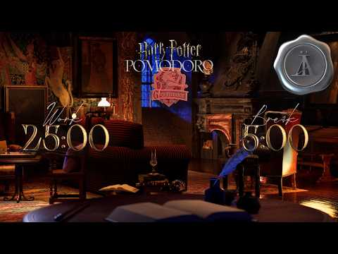 Study at the Gryffindor Common Room 🔐Pomodoro 25/5 ⊹ 2 hours Fireplace & Thunderstorm
