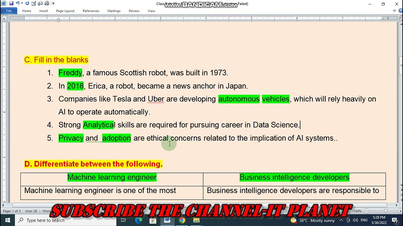 CLASS 8 :CH 10- FUTURE POSSIBILITIES OF AI- EXERCISE SOLUTION