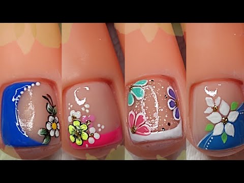 DISEÑOS DE UÑAS PARA PIES FÁCILES CON FLORES 🌺 🌺🦶😍