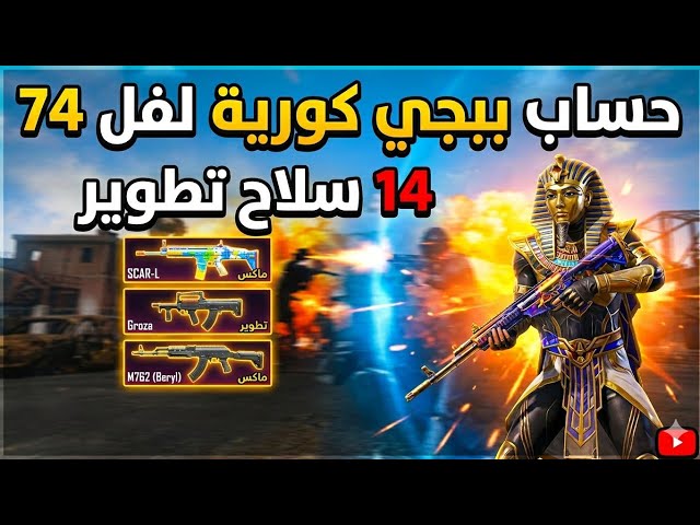 حساب ببجي كورية لفل 74  | مختبر 14 سلاح (سكار ماكس + قروزا كل مسج)