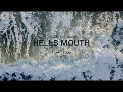 Ffilm drôn o'r môr a thywod yn Hells Mouth