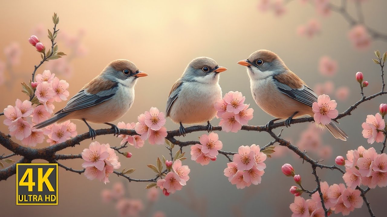 Soothing Piano & Bird Sounds 4K ~ Birds Singing Help Stress Relief, Relaxing, Peaceful