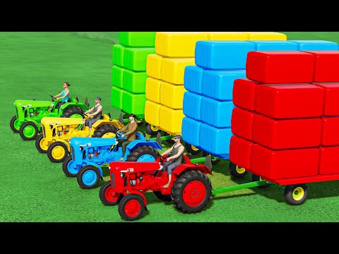TRANSPORTING & BALING HAY BALES with COLORED MINI URSUS TRACTOR & AUTO LOADER! Farming Simulator 22