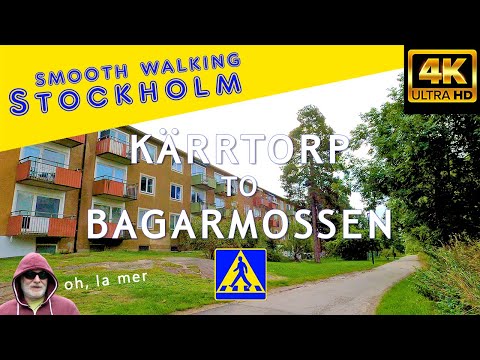 I found a semi-scenic walking route from Kärrtorp to Bagarmossen, Stockholm