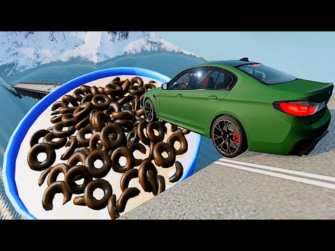Open Bridge Crashes over Giant Chocolate Cereal bowl with Milk - BeamNG.drive