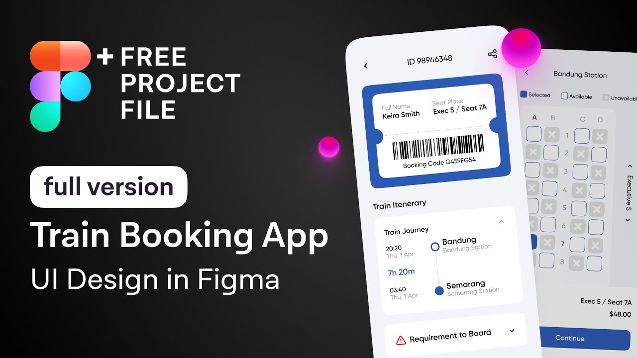Figma Tutorial (Full Ver.) Train Booking App UI Design in Figma + Free figma template
