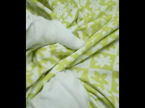 Floral Light Green White Screenprinted Pure Khadi 90 GSM Handwoven Fabric — video