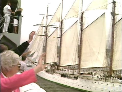 Cover image for Film - The Tall Ships In Tasmanian - documentary of the start of the Bicentenary Tall Ships Race in 1988. Joint production for the Tasmanian Government and the TFC Pty Ltd. Copyright to TFC Pty. Ltd (Southern Cross)