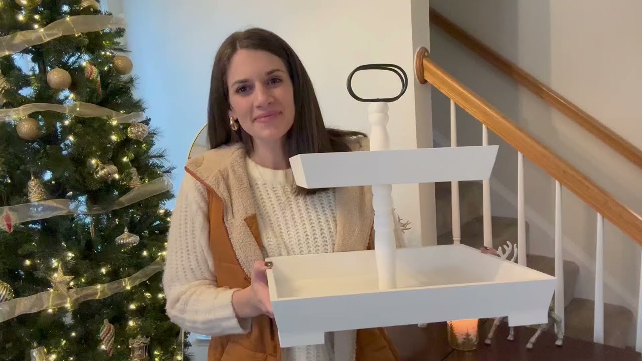 Farmhouse Tiered Tray Stand Wood, Rustic Tiered Tray Decor Holder 2 Tiered Decorative Wooden Serving