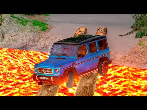 Cars vs  Lava Log Bridge – BeamNG.Drive