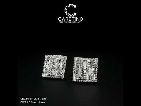 Party 10k white gold square cut stud diamond earrings, 5.7gm