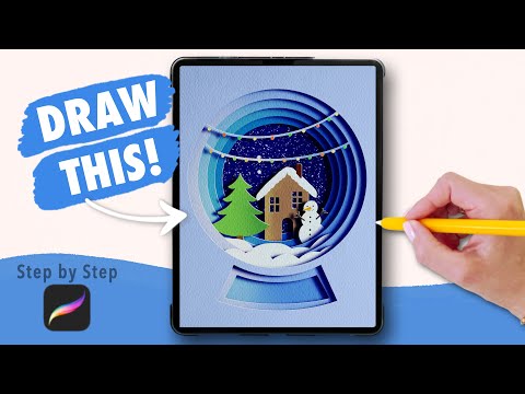 Procreate Snow Globe Paper Cutout Drawing Tutorial - Digital Art Step by Step for Beginners