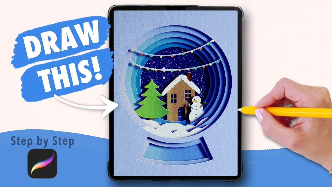 Procreate Snow Globe Paper Cutout Drawing Tutorial - Digital Art Step by Step for Beginners