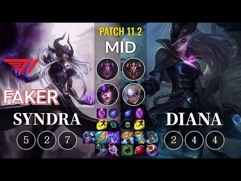 T1 Faker Syndra vs Diana Mid - KR Patch 11.2